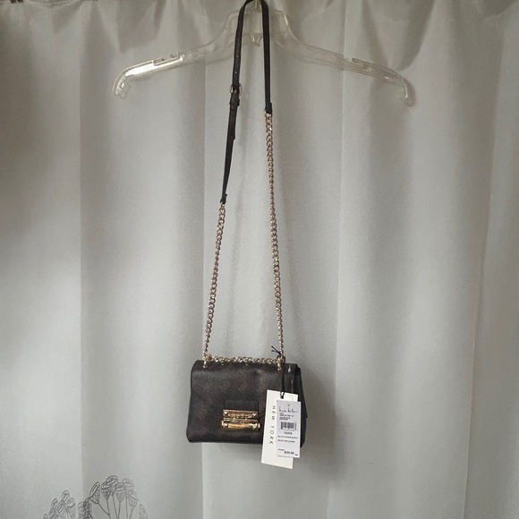 Nicole Miller New York Mini Brown Crossbody Bag Gold Chain Strap Purse - Picture 3 of 7